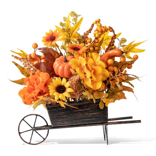 Glitzhome® 14" Fall Floral Cart Centerpiece in Orange | 14" x 10" x 12" | Michaels®